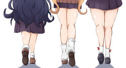  3girls ankle_socks blonde_hair blue_hair dark_blue_hair hanazono_hakari highres inda_karane kikurage_(sugi222) kimi_no_koto_ga_dai_dai_dai_dai_daisuki_na_100-nin_no_kanojo leg_focus leg_only leg_warmers legs loafers long_hair lower_body medium_skirt miniskirt multiple_girls pleated_skirt purple_skirt shoes simple_background skirt socks thick_thighs thighs very_long_hair walking white_background white_socks yoshimoto_shizuka 