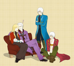  3boys angry baby commentary_request couple dante_(devil_may_cry) devil_may_cry_(series) eva_(devil_may_cry) family female heart highres multiple_boys nanigashi_(kamensan) sparda straight vergil_(devil_may_cry) 