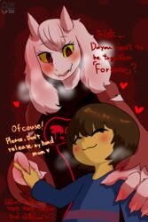  2:3 absurd_res alternate_universe ankk anthro boss_monster_(undertale) bovid caprine duo female heart_symbol hi_res human mammal mature_anthro mature_female mind_control mother_(lore) parent_(lore) protagonist_(underfell) toriel_(underfell) underfell undertale undertale_(series) yellow_sclera young 