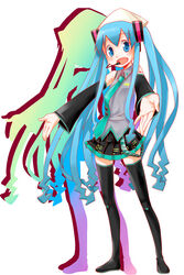  commentary_request cosplay female hatsune_miku hatsune_miku_(cosplay) ikamusume kanoko_y photoshop_(medium) shinryaku!_ikamusume solo thighhighs vocaloid 