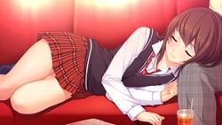  brown_hair game_cg hatsukoi_1/1 koizumi_amane seifuku skirt sleeping tokizaki_maya 