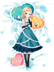  black_bullet blonde_hair blue_eyes blush dakimakura dress female grandia_(artist) grandia_bing smile solo stuffed_animal stuffed_bear stuffed_toy teddy_bear tina_sprout 