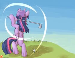  2015 alasou alicorn ass ball biped clothing cutie_mark equid equine feathered_wings feathers female feral friendship_is_magic fur golf golf_ball golf_club golf_swing golf_tee hair hasbro hat headgear headwear hi_res holding_golf_club holding_object horn iron_(golf) logo mammal mostly_nude motion_lines multicolored_hair my_little_pony mythological_creature mythological_equine mythology object_swing patreon patreon_logo pink_hair purple_body purple_feathers purple_fur purple_hair rear_view solo sport standing twilight_sparkle_(mlp) website_logo wings 