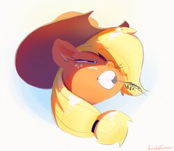  applejack_(mlp) better_version_at_source blonde_hair clothing cowboy_hat digital_media_(artwork) earth_pony equid equine eyebrows female feral friendship_is_magic hair hasbro hat headgear headwear horse mammal musikalgenius my_little_pony pony solo teeth 