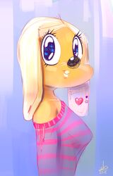  anthro blonde_hair brandy_and_mr._whiskers brandy_harrington breasts canid canine canis clothing digital_media_(artwork) disney domestic_dog ear_piercing female hair hi_res looking_at_viewer mammal musikalgenius piercing smile solo 