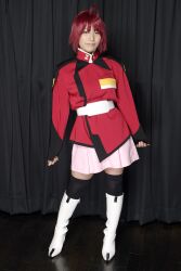  boots cosplay gun gundam gundam_seed gundam_seed_destiny lunamaria_hawke photo red_hair red_hair suzukaze_yuuki thigh-highs thighhighs uniform weapon 