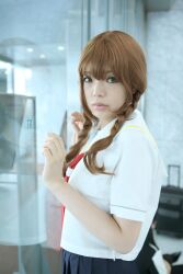  braid cosplay highres kimi_kiss mizusawa_mao namada photo school_uniform serafuku twin_braids 