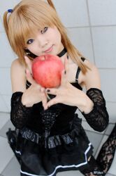  amane_misa apple choker cosplay death_note food fruit lace miniskirt photo skirt taku_anko thigh-highs thighhighs twintails 