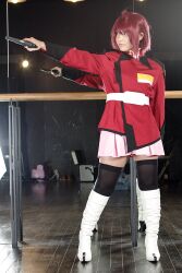  boots cosplay gun gundam gundam_seed gundam_seed_destiny lunamaria_hawke photo red_hair red_hair suzukaze_yuuki thigh-highs thighhighs uniform weapon 