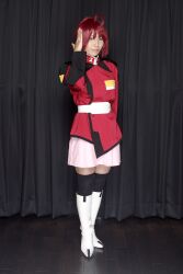  boots cosplay gun gundam gundam_seed gundam_seed_destiny lunamaria_hawke photo red_hair red_hair suzukaze_yuuki thigh-highs thighhighs uniform weapon 