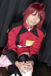  boots cosplay gun gundam gundam_seed gundam_seed_destiny lunamaria_hawke photo red_hair red_hair suzukaze_yuuki thigh-highs thighhighs uniform weapon 