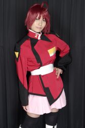  boots cosplay gun gundam gundam_seed gundam_seed_destiny lunamaria_hawke photo red_hair red_hair suzukaze_yuuki thigh-highs thighhighs uniform weapon 