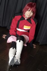  boots cosplay gun gundam gundam_seed gundam_seed_destiny photo red_hair red_hair suzukaze_yuuki thigh-highs thighhighs uniform weapon 