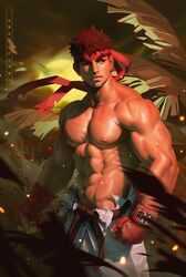  1boy abs bara capcom male male_only mocucumo muscular_male ryu_(street_fighter) solo street_fighter street_fighter_v topless 