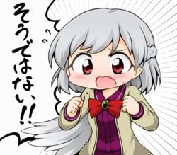  bow bowtie commentary_request d: dress female grey_hair jacket kishin_sagume oerba_yun_fang open_mouth red_eyes short_hair single_wing solo suwa_yasai thats_not_it touhou translated wings 