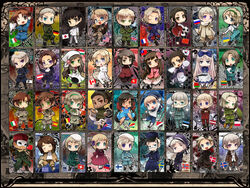  6+boys 6+girls adjusting_eyewear ahoge america_(hetalia) american_flag apron ascot austria_(hetalia) austrian_flag axis_powers_hetalia bad_id bad_pixiv_id bear belarus_(hetalia) belarusian_flag belgian_flag belgium_(hetalia) beret bird black_hair blonde_hair blue_eyes boots bow brown_eyes brown_hair burger canada_(hetalia) canadian_flag chibi china_(hetalia) cigarette closed_eyes crossed_arms cuba_(hetalia) cuban_flag danish_flag denmark_(hetalia) drink estonia_(hetalia) estonian_flag everyone feline fez_hat finland_(hetalia) finnish_flag flag flower food france_(hetalia) french_flag frying_pan german_flag germany_(hetalia) glasses greece_(hetalia) green_eyes grey_hair hair_flower hair_ornament hair_ribbon hairband hairbow hands_on_own_hips hat head_scarf hetaraion hong_kong_(hetalia) hong_kong_regional_flag hungarian_flag hungary_(hetalia) iceland_(hetalia) icelandic_flag italian_flag japan_(hetalia) japanese_flag knife korea_(hetalia) large_bow latvia_(hetalia) latvian_flag liechtenstein_(hetalia) liechtensteiner_flag lithuania_(hetalia) lithuanian_flag long_hair looking_back mask multiple_boys multiple_girls necktie northern_italy_(hetalia) norway_(hetalia) norwegian_flag object_on_head one_eye_closed open_mouth panda paper people&#039;s_republic_of_china_flag pitchfork poland_(hetalia) polish_flag ponytail prussia_(hetalia) prussian_flag purple_eyes red_flower red_rose republic_of_china_flag ribbon rose russia_(hetalia) russian_flag sealand_(hetalia) sealand_flag seychelles_(hetalia) seychellois_flag sitting smile south_korean_flag southern_italy_(hetalia) spain_(hetalia) spanish_flag standing standing_on_one_leg sweden_(hetalia) swedish_flag swiss_flag switzerland_(hetalia) taiwan_(hetalia) tomato turkey_(hetalia) turkish_flag ukraine_(hetalia) ukrainian_flag uniform union_jack united_kingdom_(hetalia) very_long_hair 