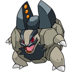  alolan_golem beard full_body golem moustache no_humans official_art pokemon pokemon_sm red_eyes simple_background solo 