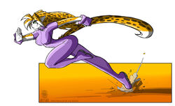  2008 action_pose anthro bodysuit breasts brittany_diggers cheetah clothed clothing conditional_dnp felid feline female fur gold_digger hair jollyjack mammal markings pose running side_view simple_background skinsuit solo spots spotted_body spotted_fur spotted_hair suit tail tight_clothing white_background 