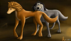  aaron_(artist) alpha_and_omega female feral fur humphrey kate_(disambiguation) male male/female paws smile teeth 