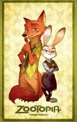  2016 aloha_shirt anthro canid canine clothed clothing disney duo female fox fur green_eyes hi_res judy_hopps lagomorph leporid male mammal nick_wilde pattern_clothing pattern_shirt pattern_topwear police police_officer ponzu purple_eyes rabbit red_fox shirt smile standing topwear true_fox uniform zootopia 