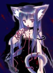  ahoge animal_ears blue_hair bow cat_ears catgirl dress flat_chest gothic_lolita lolita lolita_fashion long_hair nekomimi pettanko purple_eyes purple_hair ribbon violet_eyes wings 