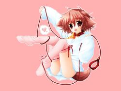  animal_ears blush bow_legwear brown_eyes brown_hair collar dog_ears dog_tail heart hinata_(pure_pure) leash long_sleeves no_pants oerba_yun_fang panties pantyshot pantyshot_(sitting) pink_legwear pure_pure red_hair ribbon ribbon-trimmed_legwear ribbon_trim sakurazawa_izumi sitting solo spoken_heart sweater tail thighhighs underwear wallpaper white_panties 