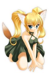  animal_ears ayu ayu_daikuuji bare_feet barefoot blonde_hair blue_eyes dress fox_ears fox_tail kgne kimi_ga kimi_ga_nozomu_eien kitsunemimi long_hair tail twintails twintails 