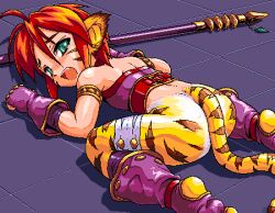  animal_humanoid ass blush bottomless breath_of_fire capcom clothed clothing digital_media_(artwork) felid felid_humanoid female footwear green_eyes humanoid katt_(breath_of_fire) legwear looking_back low_res mammal mammal_humanoid oekaki pantherine pantherine_humanoid pixel_(artwork) redrantem socks solo stirrup_socks stripes tail tiger tiger_humanoid toeless_footwear tomoshibi_hidekazu weapon young 