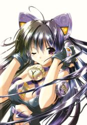  animal_ears cat_ears digital_media_player gloves headphones highres mp3_player nekomimi purple_eyes purple_hair scan stereo violet_eyes 