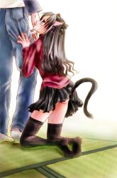  animal_ears black_hair blue_eyes bow cat_ears ecchi fate/stay_night fate_(series) fsn long_hair moe nekomimi skirt thigh_highs thighhighs tohsaka_rin tohsaka_rin twintails twintails type-moon type_moon 