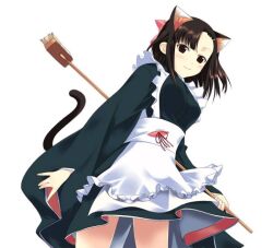  apron black_eyes blush blush bow broom brown_eyes brown_hair cat_ears mahou_sensei_negima mahou_sensei_negima! maid maid_apron negima nekomimi sakurazaki_setsuna setsuna_sakurazaki short_hair uniform 