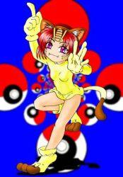  animal_ears cat_ears catgirl gloves lowres meowth nekomimi nyaasu oerba_yun_fang personification pokemon pokemonmimi purple_eyes red_hair red_hair short_hair violet_eyes 