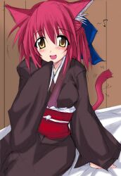  amber_eyes animal_ears blush blush cat_ears japanese_clothes kimono kohaku nekomimi pink_hair shingetsutan_tsukihime short_hair tsukihime yellow_eyes 