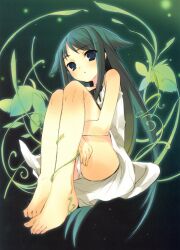  animal_ears bare_feet barefoot blue_eyes cat_ears dress feet female green_hair itou_noiji long_hair nekomimi noizi_itou panties saya saya_no_uta sitting solo toe_spread toes underwear white_dress white_panties 