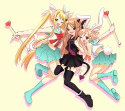  animal_ears blonde_hair boots bow brown_eyes bunny_ears bunny_tail bunnygirl bunnysuit cat_ears cat_tail chisame chisame_hasegawa garter_belt green_eyes hasegawa_chisame horns long_hair mahou_sensei_negima mahou_sensei_negima! necktie negima nekomimi pink_hair sasaki_makie school_uniform seifuku serafuku short_hair skirt suspender_belt tail thigh_highs thighhighs tie twintails twintails uniform usagimimi yukihiro_ayaka 