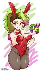  1girls bowtie bunny_ears bunny_girl bunnysuit dusk_lobber_(pvz) gijinka green_hair human humanized humanoid peakedcomedy plants_vs_zombies plants_vs_zombies_2:_it&#039;s_about_time plants_vs_zombies_eclise ponytail purple_eyes pvz red_bowtie red_bunnysuit 