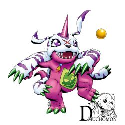  animal_skin anthro bandai_namco belly belly_markings claws digimon digimon_(species) dmuchomon fur horn male markings pink_body psychemon slightly_chubby smile solo striped_body striped_fur stripes 