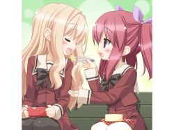  blonde_hair blue_eyes blush cg chibi eroge fuguriya game_cg matsubara_yuna oda_nanami red_eyes red_hair schoolgirl sono_hanabira_ni_kuchizuke_wo tagme yuri 