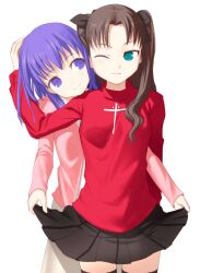  fate/stay_night matou_sakura siblings sisters tohsaka_rin uni wink 