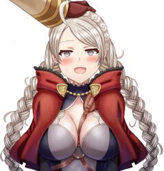  1boy 1girls ahoge bangs blush braid breasts capelet chest_harness cleavage closed_eyes commission female female_focus fire_emblem fire_emblem_fates fire_emblem_heroes gloves hairband harness headpat heart heart-shaped_pupils highres hood hooded_capelet kiran_(fire_emblem) kiran_(fire_emblem)_(male) leather leather_gloves leather_strap long_hair male nina_(fire_emblem) nintendo non-web_source open_mouth saikunartworks smile sweat symbol-shaped_pupils transparent_background twin_braids upper_body wholesome 