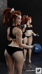  1girls 3d ass big_ass big_breasts big_butt blacked blacked_clothing bra breasts brigitte bubble_ass bubble_butt currysfm curvaceous curvy curvy_female curvy_figure female female_only ginger ginger_hair light-skinned_female light_skin looking_back overwatch panties red_hair sexually_suggestive skimpy solo sports_bra sportswear underwear weightlifting weights 