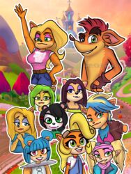  3:4 activision american_opossum ami_bandicoot anthro bandicoot bear blonde_hair bust_portrait coco_bandicoot crash_(series) crash_bandicoot emilythecosmiccat female female/female fur giant_panda group hair hi_res isabella_bandicoot lipstick liz_bandicoot long_hair makeup male mammal marsupial megumi_bandicoot pasadena_o&#039;possum pirate_tawna portrait smile tawna_bandicoot virginia_opossum yaya_panda 