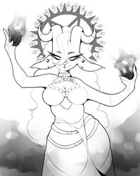  anthro bovid breasts caprine curvy_female curvy_figure dnd5e dungeons_and_dragons elemental_manipulation fake_anna female fire fire_manipulation goat hasbro hi_res humanoid line_art magic magic_circle magic_user mammal monochrome neckline neckline_dress piercing solo thick_thighs tiefling unfinished wide_hips witch witch_costume witchcraft wizards_of_the_coast 