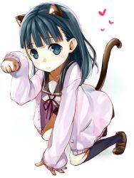  all_fours animal_ears bad_id bad_pixiv_id blue_eyes blue_hair blush cat_ears cat_tail female heart light_smile paw_pose sakurada_maon school_uniform serafuku solo tail tamayura umeboshitora 