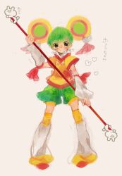  bad_id bad_pixiv_id chinese_clothes detached_sleeves dragon_kid female green_eyes green_hair hat hcnsa huang_baoling photoshop_(medium) rabbit short_hair shorts solo staff superhero_costume thighhighs tiger_&amp;_bunny 