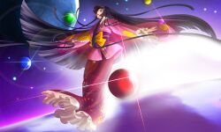  bad_id bad_pixiv_id black_eyes black_hair bow branch commentary_request female highres hime_cut houraisan_kaguya japanese_clothes jeweled_branch_of_hourai lens_flare long_hair long_skirt photoshop_(medium) skirt solo touhou untue very_long_hair 