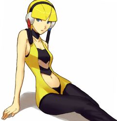  bad_id bad_pixiv_id black_pantyhose blonde_hair blue_eyes clothing_cutout elesa_(pokemon) female headphones navel navel_cutout ogros pantyhose pokemon pokemon_bw simple_background solo 