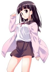  black_hair black_skirt cardigan female hoshizaki_hikaru miniskirt photoshop_(medium) sakurada_maon school_uniform serafuku skirt sleeves_past_wrists solo tamayura 