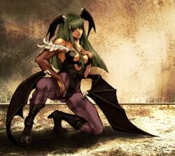  bat_wings capcom darkstalkers demon demon_girl female green_eyes green_hair long_hair masturbation morrigan_aensland succubus vampire_(game) wings 