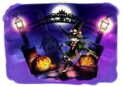  commentary_request female halloween hat jack-o&#039;-lantern kabane_(follabi) original pumpkin solo witch witch_hat 